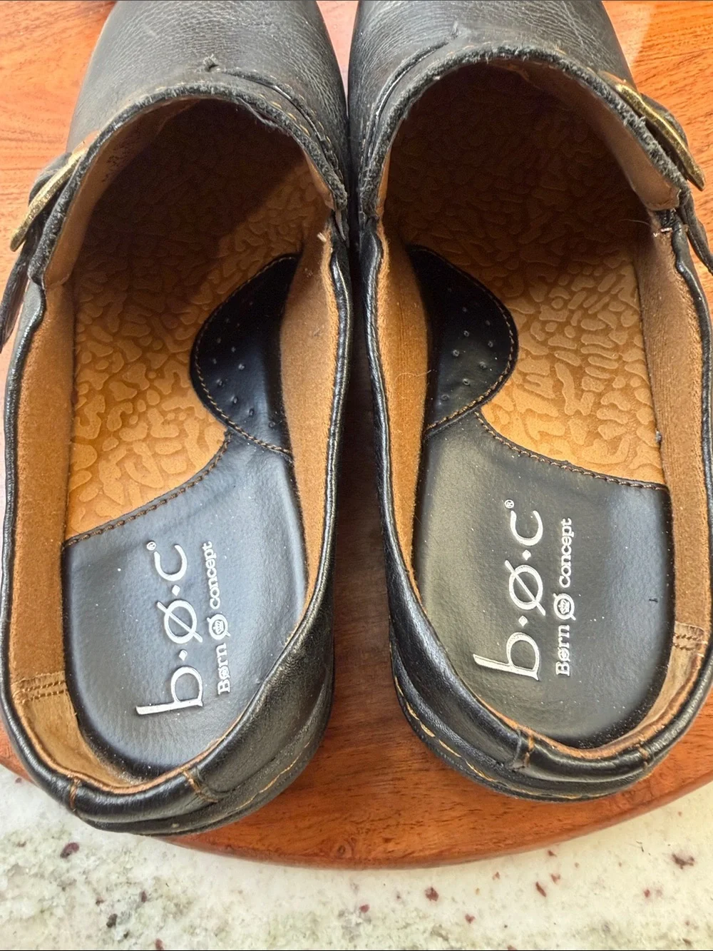 Boc Born  Black Leather Buckle Clog
